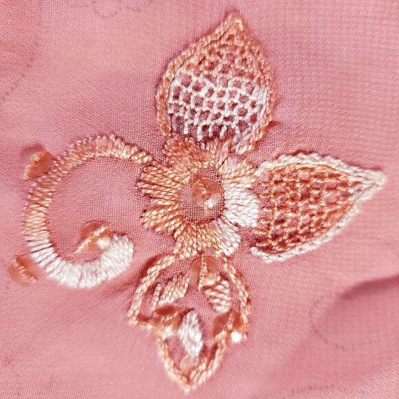 Elegant Peach Floral Embroidery Sequin Rhinestone Sheer Kimono Shawl Wrap OS 35W - Picture 3 of 6